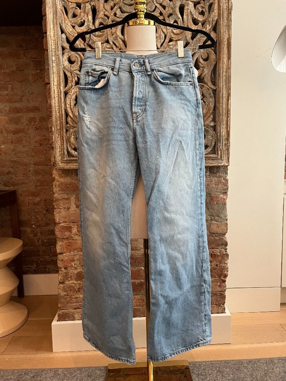 Acne Studios Light Wash Distressed Button Fly Jeans